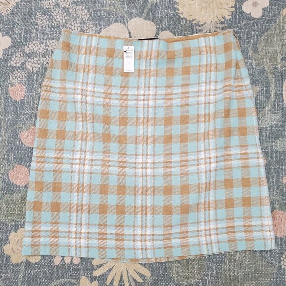 Talbots Dresses & Skirts - Talbots Womens Wool Blend Aqua Tan Plaid Skirt Size 14 Preppy Career Office NWT